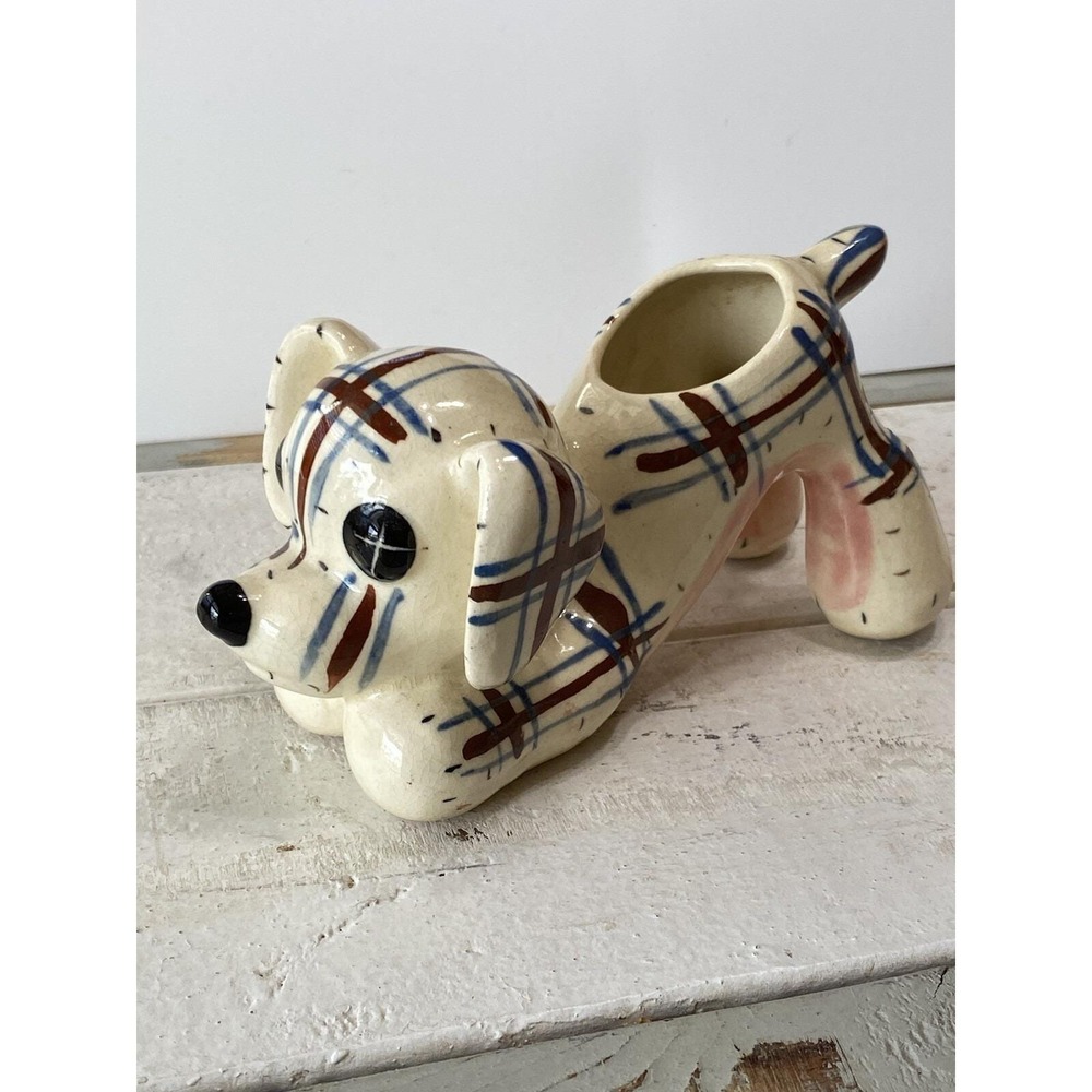 Vintage Striped Patchwork Puppy Succulent Planter